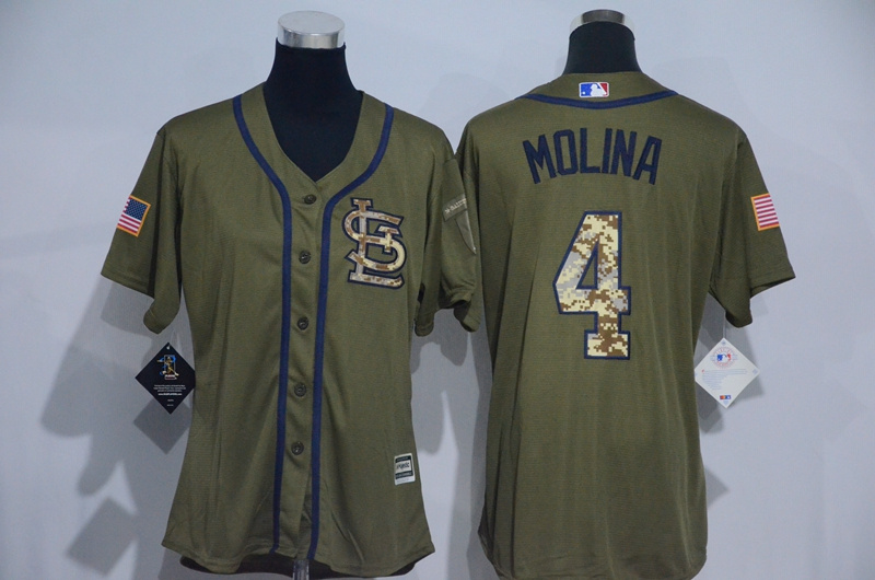 Womens 2017 MLB St. Louis Cardinals #4 Molina Green Salute to Service Stitched Baseball Jersey->women mlb jersey->Women Jersey